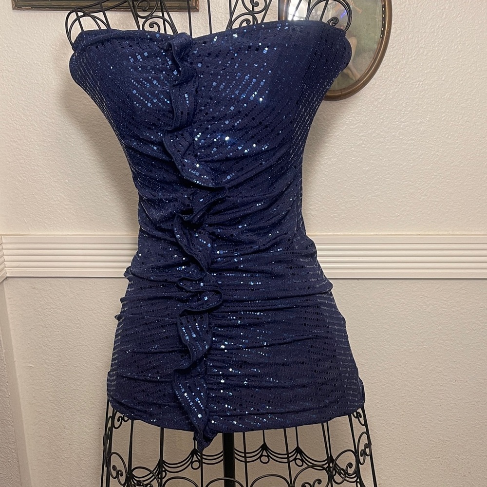 Navy Blue Sequenced Mini Dress